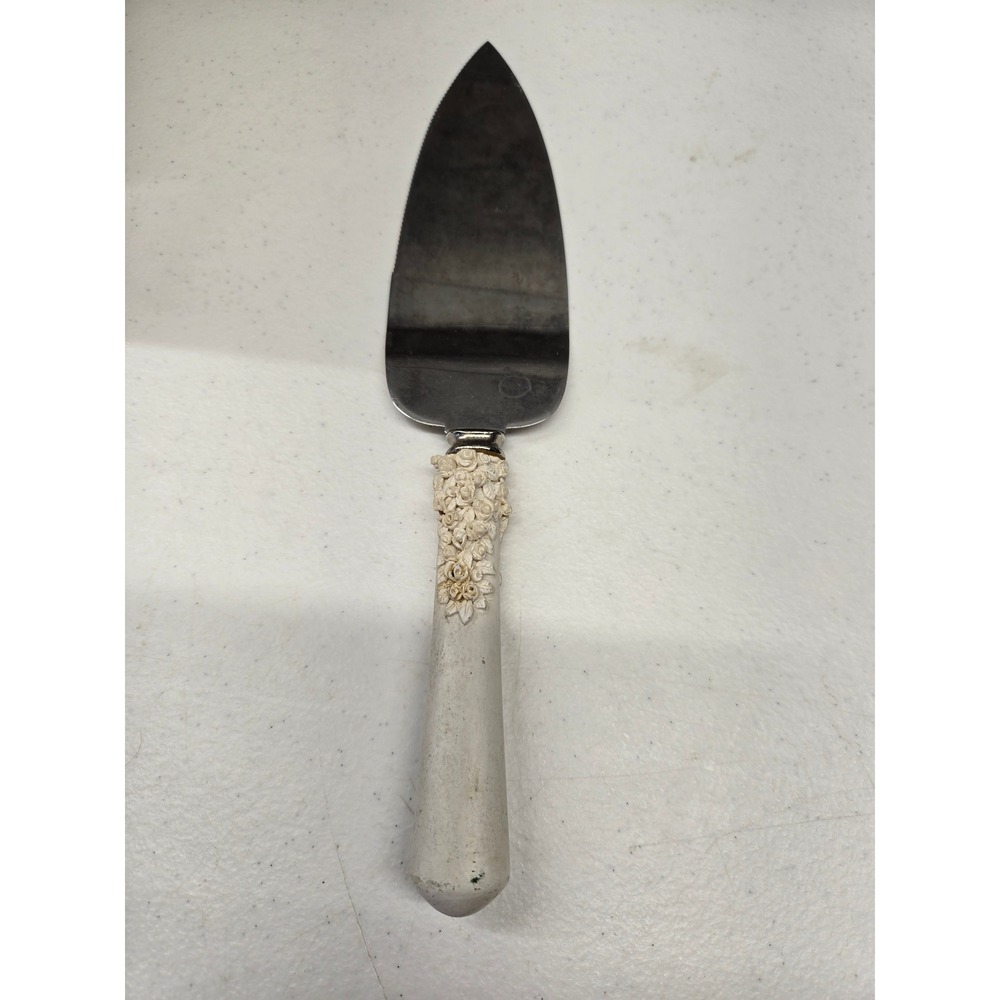 Vintage Sheffield England Stainless Steel Cake Pie Server Floral Rose Handle
